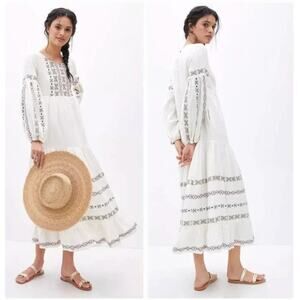 Anthropologie White and Gray Maxi Dress